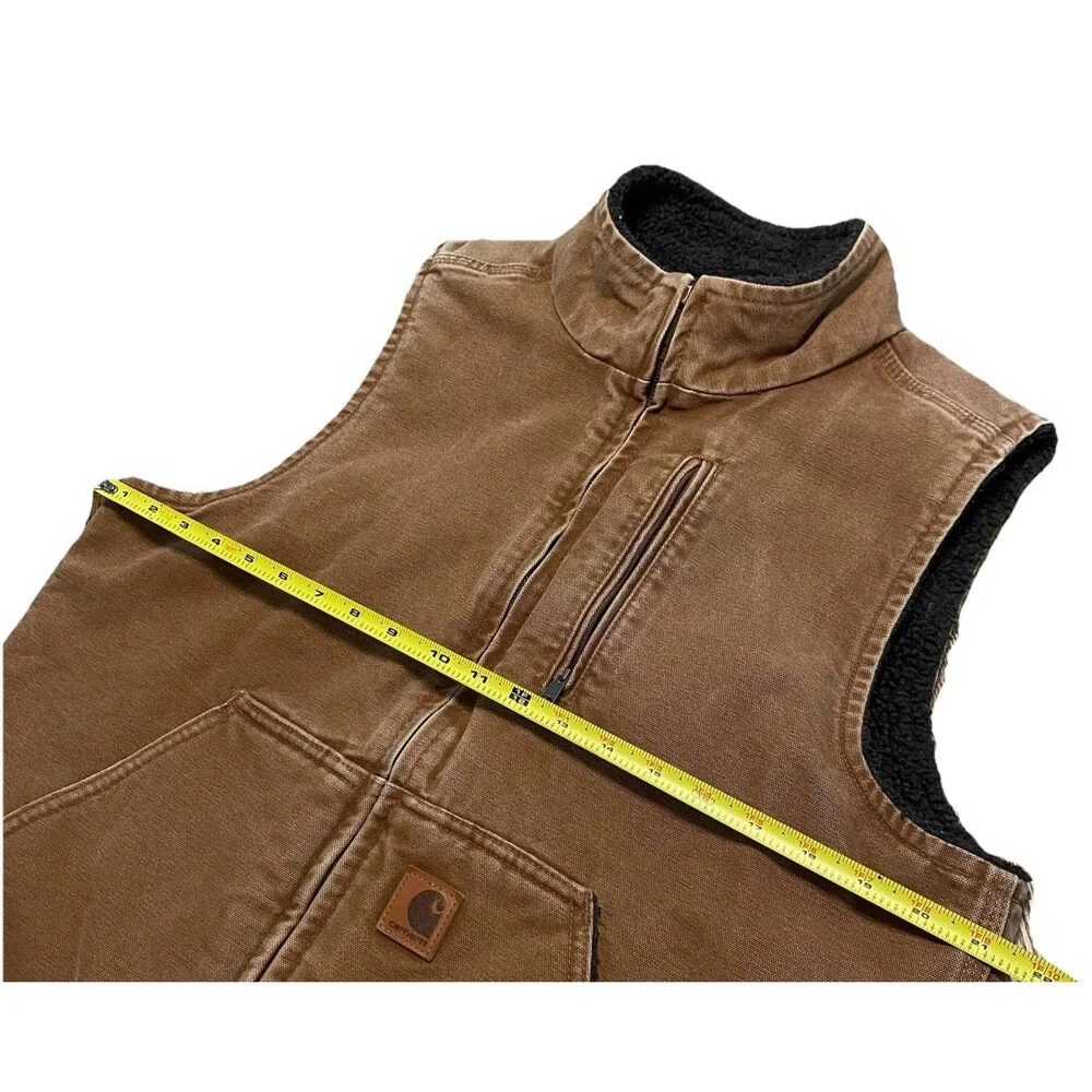Vintage Carhartt Vest Mens Canvas Sherpa Lined Zip Solid Retro Y2K V33 211 Tan M - Picture 3 of 9
